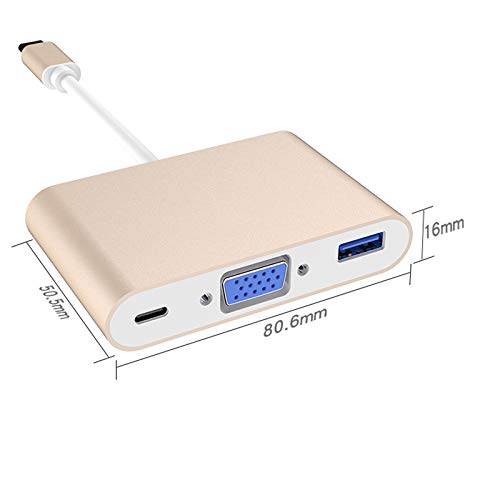 Cuxnoo USB C to VGA Adapter, Multiport USB-C Hub with Type C PD 60W Fast Charging and USB 3.0 for USB-C Laptop, Tablet, Smartphone to VGA Monitor, Projector and More