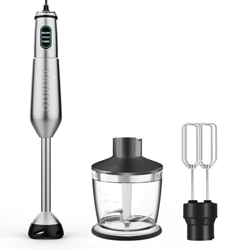 Gavasto Immersion Blender 1000 Watts Scratch Resistant Hand Blender,20 Speed and Turbo Mode Hand Mixer, 3-in-1 Heavy Duty Copper Motor Stainless Steel Smart Stick with Egg Beaters and Chopper