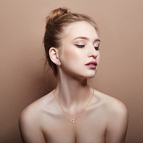 Ursilver Sterling Silver Initial Necklaces for Women, 14K Gold Over S925 Sterling Silver Sideways Initial Necklaces Letter Pendant Necklaces Gold Dainty Sterling Silver Initial Necklaces for Women(K)