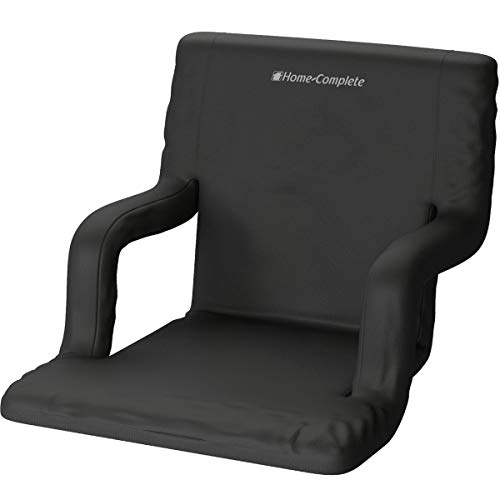 Stadium Chair Cushion - Bleacher Seat with Padded Back Support, Armrests, 6 Reclining Positions, and Portable Carry Straps by Home-Complete (Black)