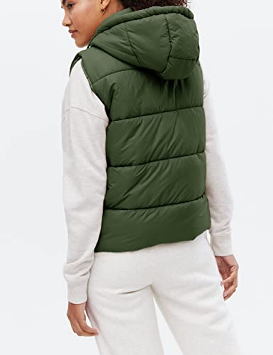 EsheSy Women's Puffer Vest with Removable Hood Sleeveless Full Zip Quilted Down Jacket(ArmyGreen-S)