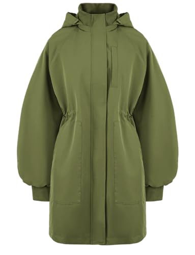 Orolay Women's Windproof Rain Jacket Outdoor Softshell Windbreaker with Hood Insulated Long Outwear Utility Anorak Coat Armygreen Small