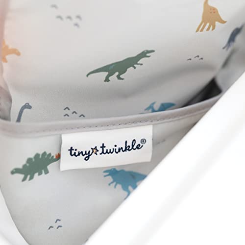 Tiny Twinkle Mess Proof Baby Bib - Waterproof Baby Apron - Machine Washable - PVC, BPA, & Phthalate Free - Great Travel Bib for Baby Food Eating (Dinosaur, Small 6-24 Months)