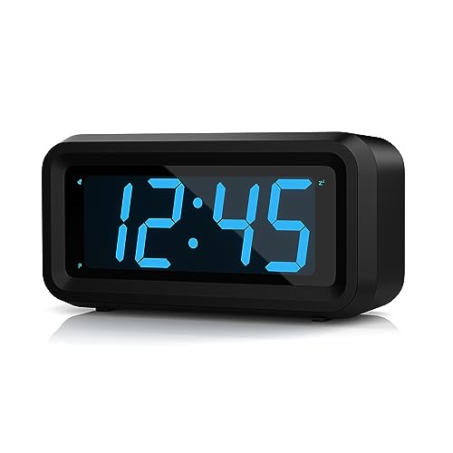 KWANWA Alarm Clock, Digital Clock, Constantly 1.2'' LED Blue Digits Display, Battery Powered, Snooze, Small Wall Clock, Desk Clock, Clock for Bedroom, Alarm Clock for Heavy Sleepers