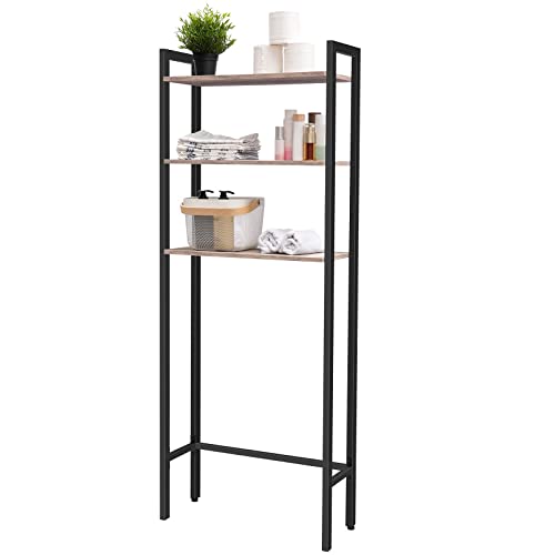 HOOBRO Over The Toilet Storage, 3-Tier Industrial Bathroom Organizer, Bathroom Space Saver with Multi-Functional Shelves, Toilet Storage Rack, Easy to Assembly, Greige and Black BG41TS01