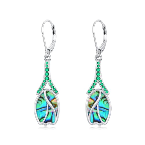 KNTTZZI Tulip Dangle Earrings 925 Sterling Silver Tulip Drop Earrings Hypoallergenic Abalone Shell Tulip Earring Jewelry Valentine's Day Birthday Gifts for Women