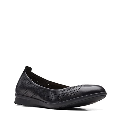 Clarks Jenette Ease Ballet Flat, Black Leather, 10 Medium