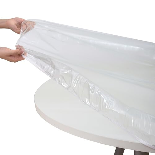 Clear Round Vinyl Fitted Tablecloth Waterproof Oilcloth Heavy Duty Elasticized Table Cover Elastic Edge Design Plastic Tablecloth Protector Best for 32"-36" Round