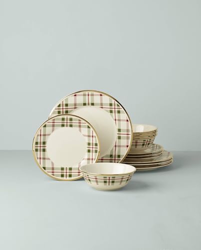 Lenox Holiday Plaid 12-Piece Dinnerware Set, 11.07, Red & Green