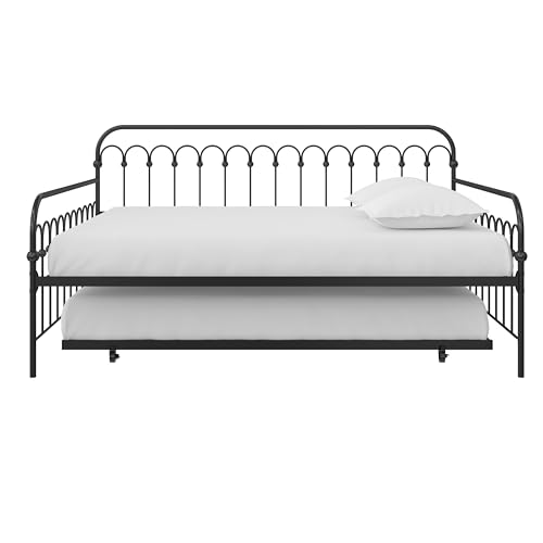 Novogratz Bright Pop Full Metal Daybed with Twin Trundle Bed, Black