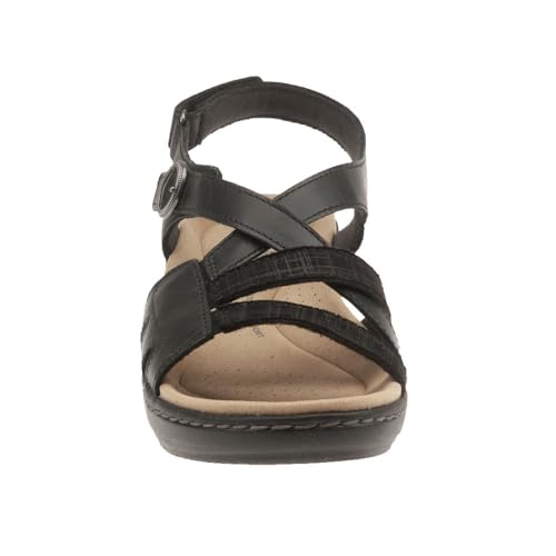 Clarks Women's Merliah Bonita Wedge Sandal, Black Leather, 8