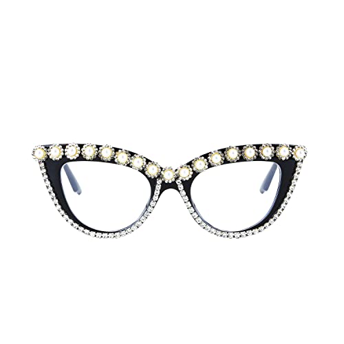 FEISEDY Diamond Glasses Blue Light Blocking Cat Eye Rhinestone Women Oversized Anti Eyestrain Computer Glasses Frame B2358