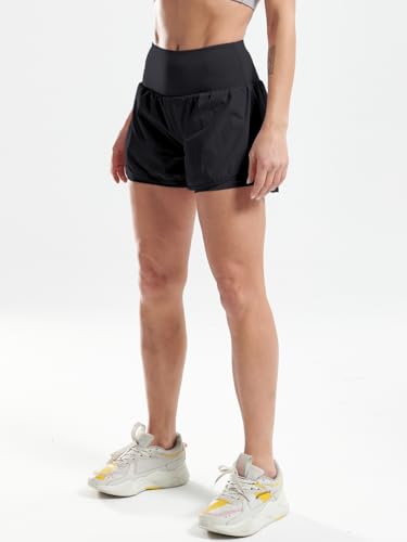 CADMUS 2 in 1 Women's Workout Shorts Athletic Biker Shorts Sports Casual Dry Fit with Pockets,Black, Navy Blue, Pink, XX-Large
