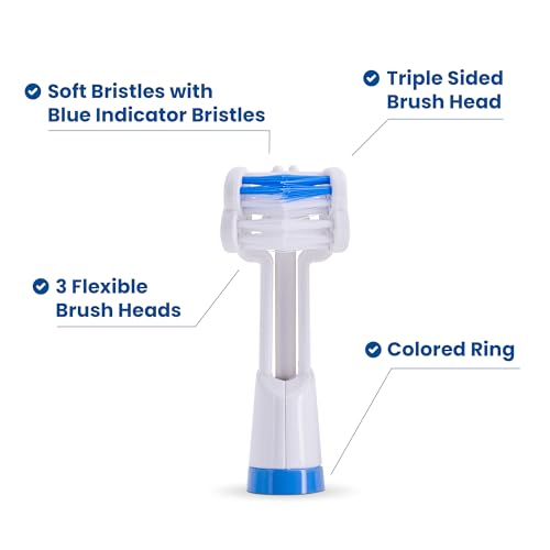 Triple Bristle Replacement Brush Head Refills | Innovative 3 Head Design | Compatible with Triple Bristle Brand Sonic Toothbrush | Color Changing Indicator Bristles | 2 Pack (Blue)