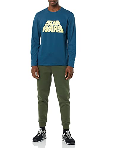 Amazon Essentials Disney | Marvel | Star Wars Men's Long-Sleeve T-Shirts, Pack of 2, Light Yellow Star Wars Mando/Navy Star Wars, X-Small