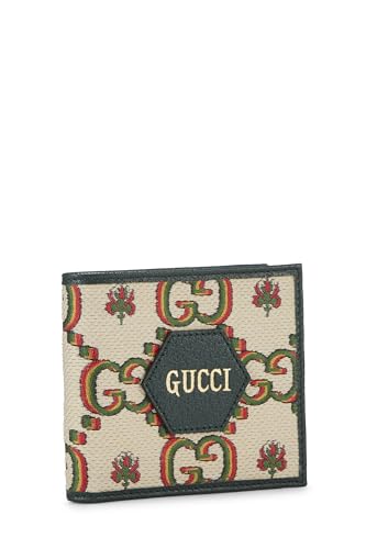 Gucci, Pre-Loved Green Leather & Canvas Centennial Bifold Wallet, Beige