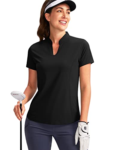 Obla Women's Golf Polo Shirt V-Neck Short Sleeve Collarless Quick Dry Tennis Running T Shirt Golf Tops for Women(Rose_S)