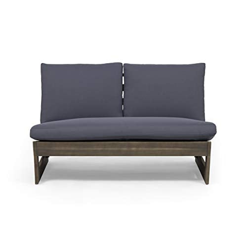 Great Deal Furniture GDFStudio Outdoor Acacia Wood Loveseat with Cushions, Gray and Dark Gray