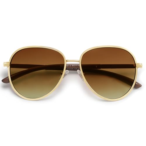 SOJOS Retro Trendy Aviator Sunglasses Women Men 90s Vintage Glasses Stylish Sunglasses SJ1216,(Gold/Brown/Brown)