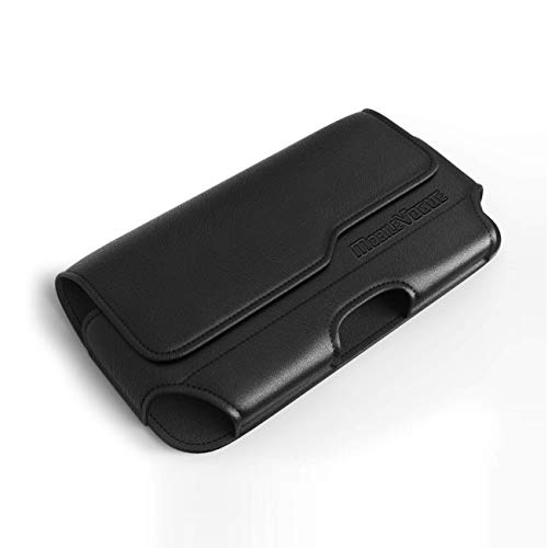 Mobile Vogue by Reiko Premium Eco-Friendly Leather Phone Pouch Belt Clip Holster Compatible with iPhone/Galaxy/Stylo/Android Phone with Protective Case on (Black-MV115, 5.8 x 3.2 x 0.7 in)