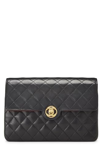 Chanel, Pre-Loved Black Quilted Lambskin Circle Lock Half Flap, Black