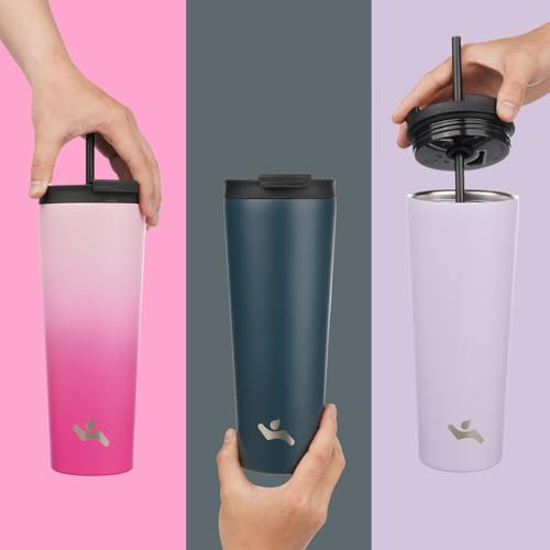 Konokyo 22 OZ Insulated Tumbler with Lid and 2 Straws Stainless Steel Water Bottle Vacuum Travel Mug Coffee Cup,Angel White