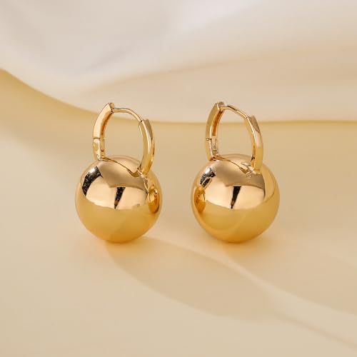 Ascona Gold Hoop Earrings, Gold Mini Ball Drop Dangle Leverback Earrings for Women, Hypoallergenic Lightweight Gold Plated Dainty Earrings Fashion Jewelry(12mm mini ball gold)