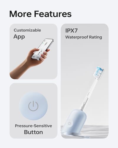 Laifen Wave Electric Toothbrush, Oscillation & Vibration Sonic Electric Toothbrush for Adults with 3 Brush Heads, IPX7 Waterproof Magnetic Rechargeable Travel Powered Toothbrush (Blue ABS)