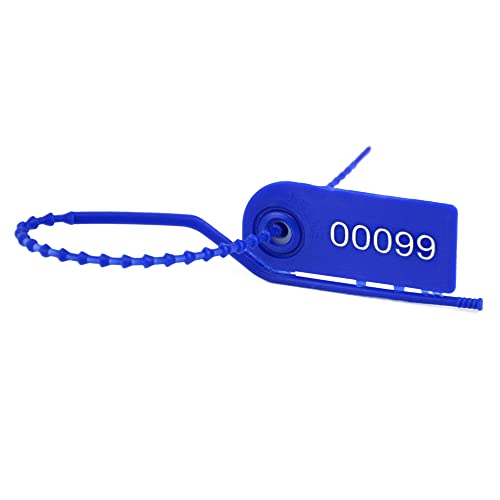 100 Plastic Tamper Seals Numbered Label Tags Pull Tite Security Seals Adjustable Length Breakable Tags Secure Inspection Tags for Fire Extinguishe Pin, First Aid Kits (Blue)