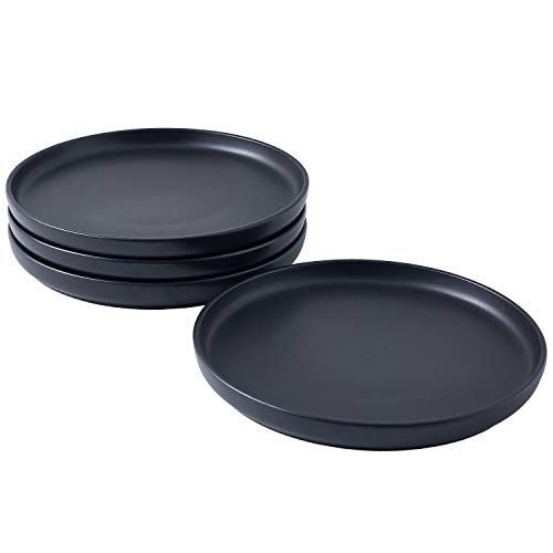 Bruntmor 6 Inch Ceramic Plate Set of 4, Round Black Color Ceramic Salad Plate, Ceramic Dinner Plates, Ceramic Plates Set for 4, Plate Sets Microwave Safe