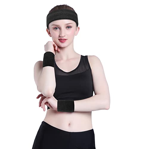 ONUPGO Sweatband Set Sports Headband Wrist Striped Sweatbands Terry Cloth Wristband Athletic Exercise Basketball Wrist Sweatband and Headbands Moisture Wicking Sweat Absorbing Head Band