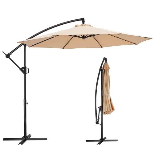 HOMSHADE 10ft Offset Patio Umbrella - Offset Hanging Cantilever Patio Outdoor Market Umbrella UPF50+ UV Protection with Easy Tilt Adjustment and Crank for Pool Deck and Garden (Beige)