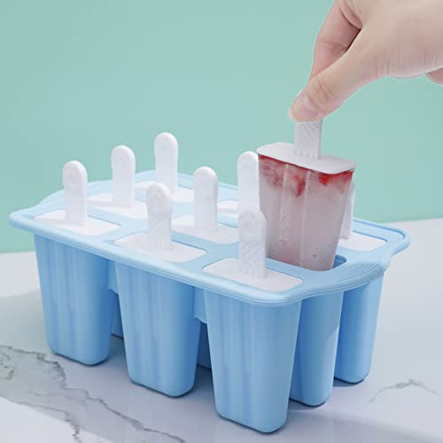 Popsicle Molds, 9 Pieces Silicone Ice Pop Molds Popsicle Mold Silicone BPA Free Reusable Sticks Easy Release Ice Pop Make (Blue, 9 CavitIES)