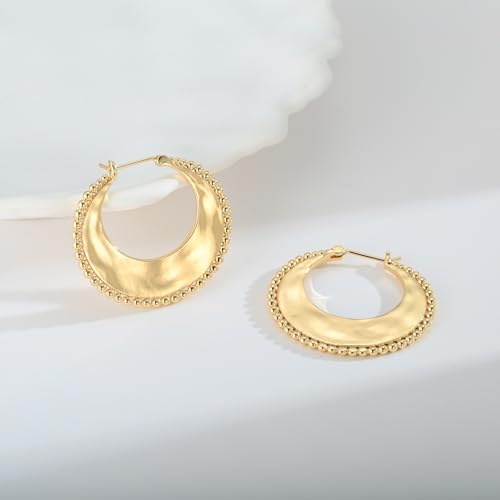 ENSKEFEN Beaded Gold Hoop Earrings for Women 14K Gold Plated Hoop Huggie Earrings Lightweight Hoops Geometric Earrings-Rhombus