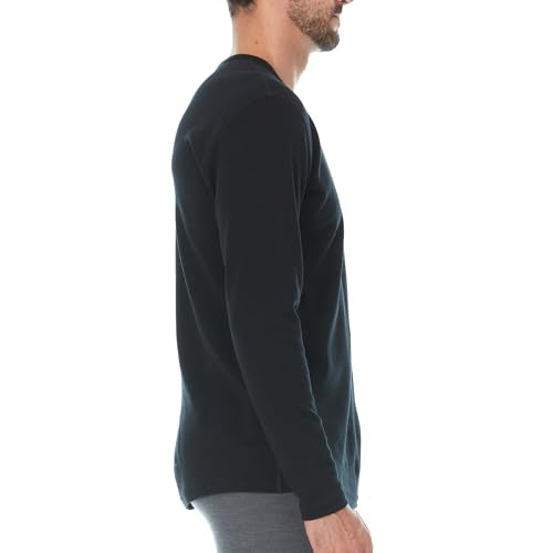 100% Merino Wool - Men's Midweight Long Sleeve Crew Shirt - Thermal Base Layer - Big and Tall Options - NO Itch Renewable Fabric - Black - 4XL