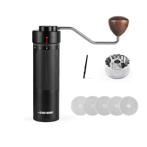 MHW-3BOMBERR R3 Manual Coffee Grinder with External Adjustable Espresso Bean Hand Mill with 5 screens for Removing Fines 20g Magnetic Powder Bin Includes Cleaning Brush G5847B