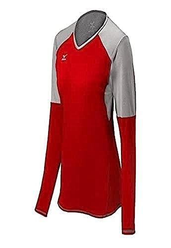 Mizuno Women's Techno VI Long Sleeve Volleyball Jersey, Red/Silver, XX-Small