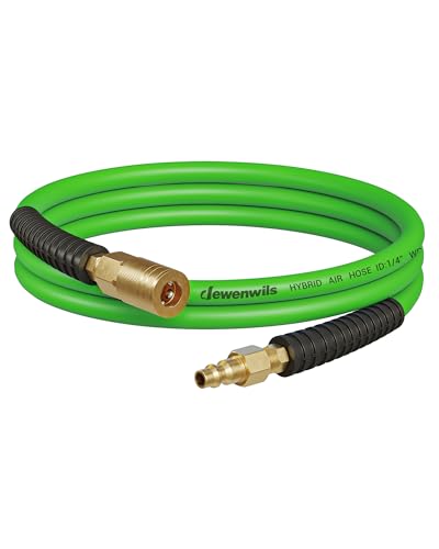 DEWENWILS 1/4 Inch x 6FT Hybrid Air Hose 300 PSI, Heavy Duty Air Compressor Hose with 1/4" Industrial Quick Coupler Fittings, Flexible and Kink Resistant Air Hose (Green)