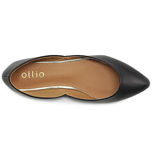 Ollio Women's Shoes Faux Leather Slip On Comfort Light Pointed Toe Ballet Flats F113 (6 B(M) US, Black)