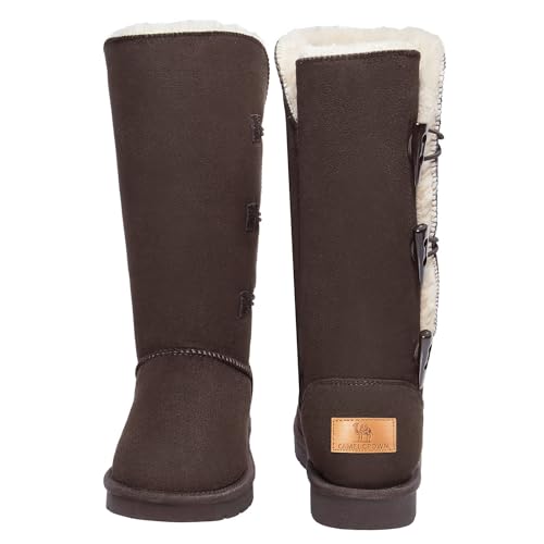 CAMEL CROWN 12” Tall Mid Calf Winter Boots for Women Faux Fur Snow Boot 3-Button Suede Fashion Booties Knee High