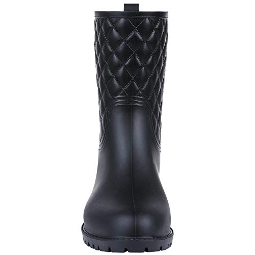 Women's Mid Calf Black Rain Boots Waterproof Lightweight Garden Shoes, 6 Size