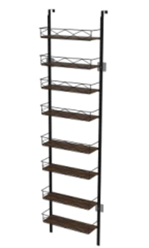 VyGrow Over The Door Pantry Organizer, 8-Tier Wood & Metal Over The Door Organizer with Adjustable Basket, Hanging Spice Rack, Door Organization and Storage for Kitchen Pantry Door Cabinet, Black