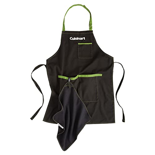 Cuisinart CFA-156 BBQ Apron and Magnetic Towel Set, Adjustable Grill Apron with Large Front Pockets