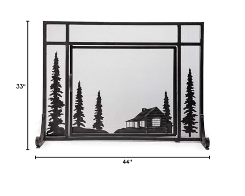 Plow & Hearth Metal Fireplace Screen Cabin Flatguard Black | 44" W x 33" H | Spark Guard Indoor Grate | Wood Stove Accessories