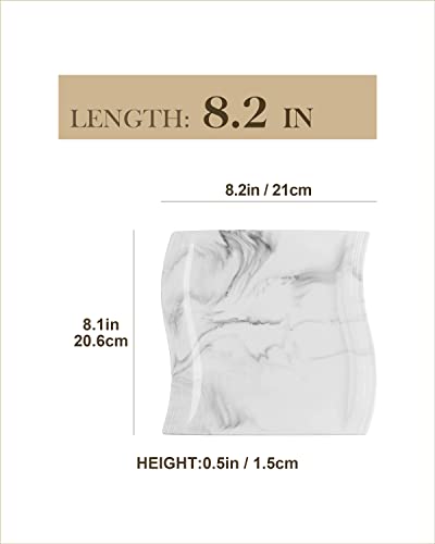 MALACASA Square Dinner Plates, 8.2 Inch Porcelain Serving Plate, Ceramic Dessert Plates Set of 6, Modern White Kitchen Plates, Microwave, Oven, Dishwasher Safe, Series Flora