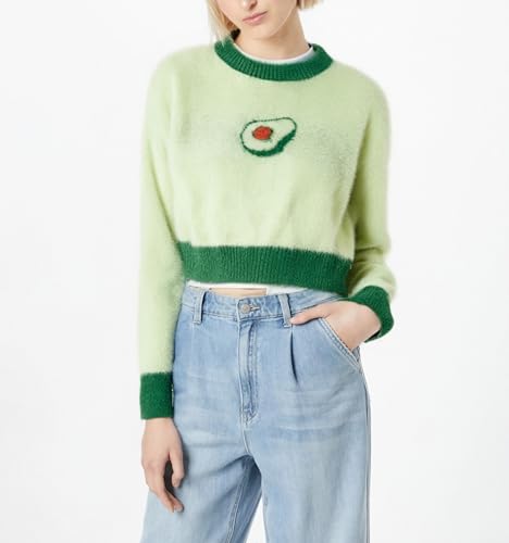 YEMOCILE Cute Cropped Sweaters for Women Off The Shoulder Bolero Pullover Sweater Color Block Y2K Sweaters with Avocado Print