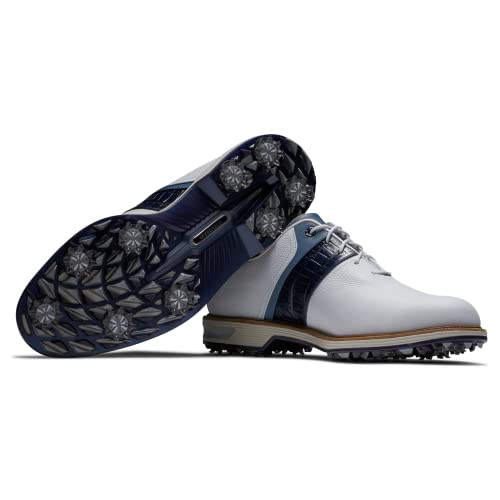 FootJoy Men's Premiere Series-Packard Golf Shoe, White/Light Blue/Navy, 9 Wide