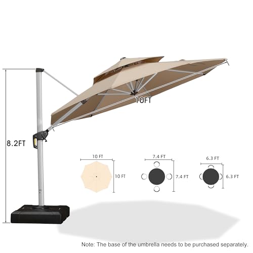 PURPLE LEAF 10 Feet Patio Umbrella Outdoor Round Umbrella Large Cantilever Umbrella Windproof Offset Heavy Duty Sun for Garden Deck Pool Patio, Beige