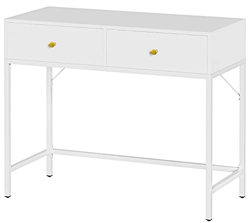 SUPERJARE 39.4" White Desk with 2 Drawers, Modern Makeup Vanity Desk, Small Computer Desk Home Office Desk for Writing Study Bedroom