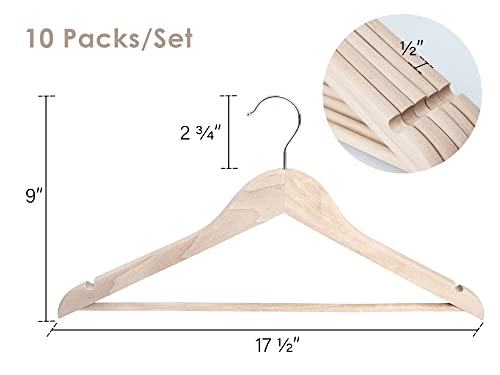 StorageWorks Coat Hanger, Lotus Wood Hanger, Wooden Clothes Hangers, Natural Wood Hangers for Shirts, Jackets, Pants, Coats, Suits, Sweaters, 10 Pack
